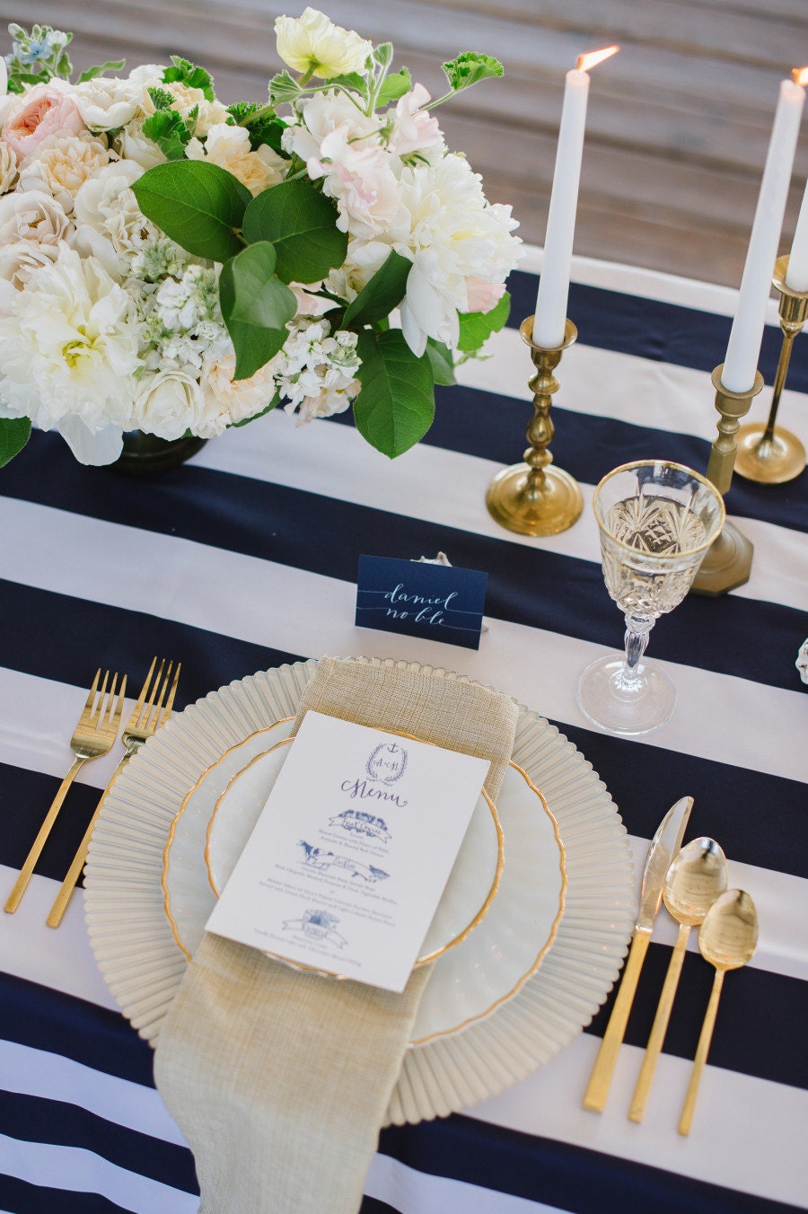 Navy Striped Tablerunner Nautical Beach wedding bridal shower Baby country club Memorial Day summer BBQ