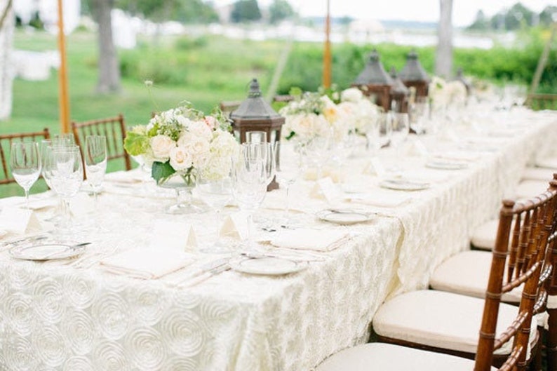 Rosette tablecloth, white, ivory, bridal shower, princess theme, ballerina, baby shower, Christmas wedding, Winter Engagement party image 1