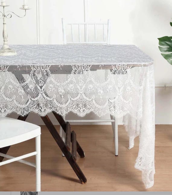 Lace Tablecloth,  Ivory White or Black , 60X120, 60 X108, 120" ROUND