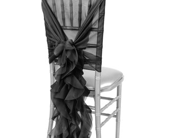 Fundas para sillas de gasa negra, Chiavari, Halloween, Día de la Madre, Novia, Quinceañeras, Graduación, Aniversario, Gatsby, Derby