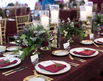 Burgundy Wrinkle-Free Cocktail Tablecloths 120 Round, 90x156 for Thanksgiving Dinner, Christmas Holiday Party
