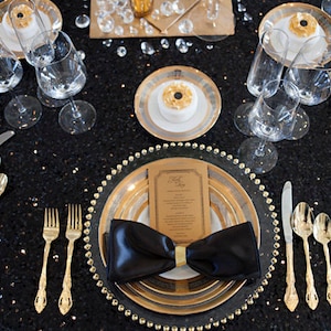 Black Sequin Tablecloths, Sequin runners, Overlays,, Kate Spade, Mod, Gatsby, Halloween, New Years day, Anniversary, Gothic, Glam image 1