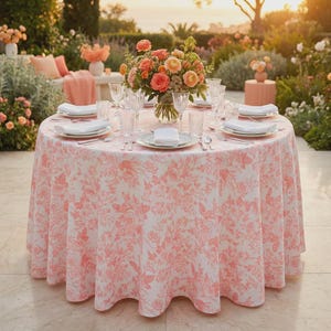 Pink or Coral Toile tablecloth, barbiecore, Easter Brunch,, summer,  princess, baby girl shower, tea, garden,  theme summer wedding