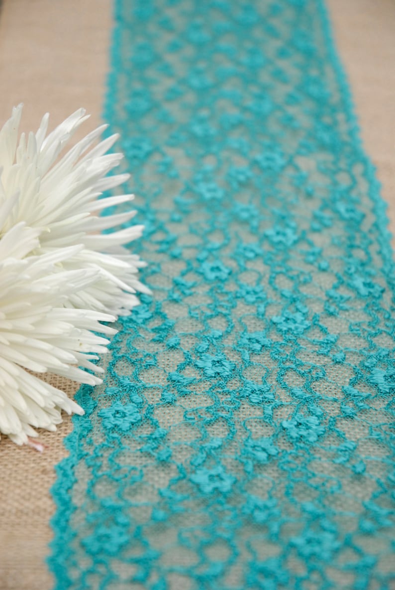 Turquoise Lace Table Runner Teal Lace Summer Beach Wedding Mexican theme Boho Bridal Shower Baby shower Aqua Frozen Tea Party