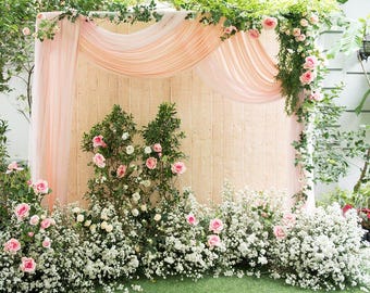 Panel de cortina de gasa rosa pálido, cortinaje, camino de mesa, novia, baby shower de niña, fiesta de té, compromiso, telón de fondo para boda,