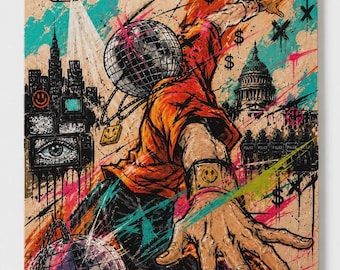 DISKOPTER Wall Art Print, Street Art Poster, Cyberpunk Pop Art, Urban Graffiti Canvas, Modern Contemporary Wall Decor, DISKOMODE