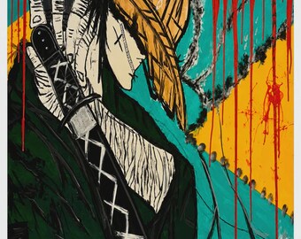 Wandering Ronin Wall Art Print, Japanese Inspired Samurai Artwork, Abstract Expressionist Decor, Modern Warrior Fine Art, Gift