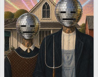 DISKO Gothic Wall Art Print, Surreal Americana Artwork, Disco Ball Art, Contemporary Pop Art Canvas, Modern Statement Decor