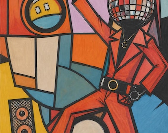 Go Krazy Abstract DISKO Wall Art Print | Colorful Pop Art Canvas | Modern Cubist Artwork | Retro Disco Decor | Statement Living Room Art