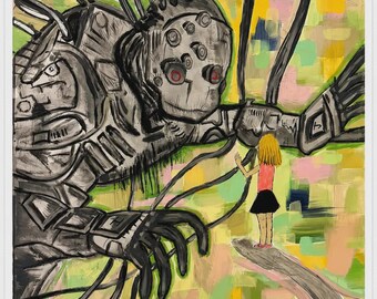 The Last Connection Surreal Wall Art Print, Human Technology Artwork, Robot and Child Art, Contemporary Fine Art Decor