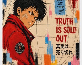 Truth Is Sold Out Wall Art Print, Anime Inspired Artwork, Street Art Canvas, Cyberpunk Graphic Decor, Contemporary Statement Art