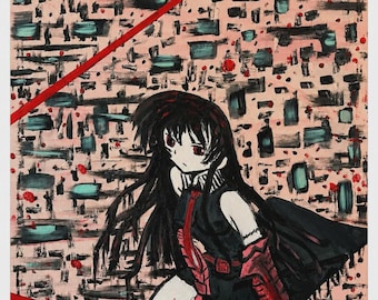 Crimson Silence Anime Wall Art Print, Gothic Character Art, Modern Abstract Decor, Manga Inspired Fine Art, Contemporary Wall Art