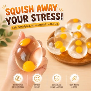 Egg Fidget Toy, Clear Yolk Splat Squeeze-Release Stress Relief