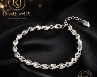 Elegante pulsera de cadena de plata – Pulsera ajustable de plata 925 – Regalo ideal para ella.