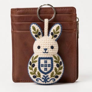 Breloque en carreau de lapin portugais, accessoire de sac à motif de branche d'olivier, souvenir au crochet d'art populaire ibérique