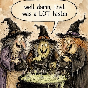 Funny Halloween Witches Greeting Card – Cauldron Brew, Blank Inside (5x7)