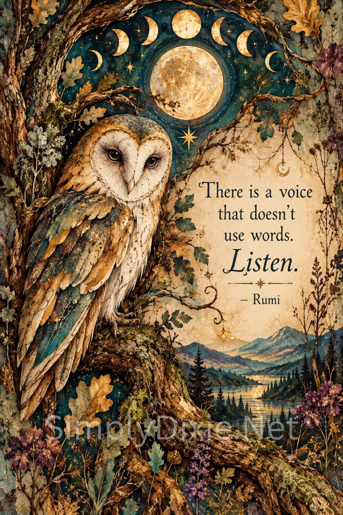 Owl Greeting Card - Rumi Quote - Blank Inside (5x7)
