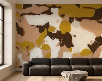 Abstract Earthy Tones Painterly Wallpaper Mural, Modern Living Room Wall Art, Boho Home Decor, Minimalist Accent Wall