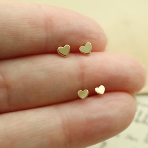 14kt Solid Gold Heart Stud Earrings 3-4mm your choice. Hypo- Allergenic, Dainty Solid Gold Heart Studs, Unisex Studs, NON-SLIP BACKS