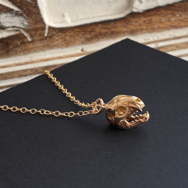 Cat Skull Necklace in Sterling Silver or Gold Filled. Gold Filled Jewelry, Cat Jewelry, Skull Jewelry,Feline Jewelry,Sterling Silver Jewelry