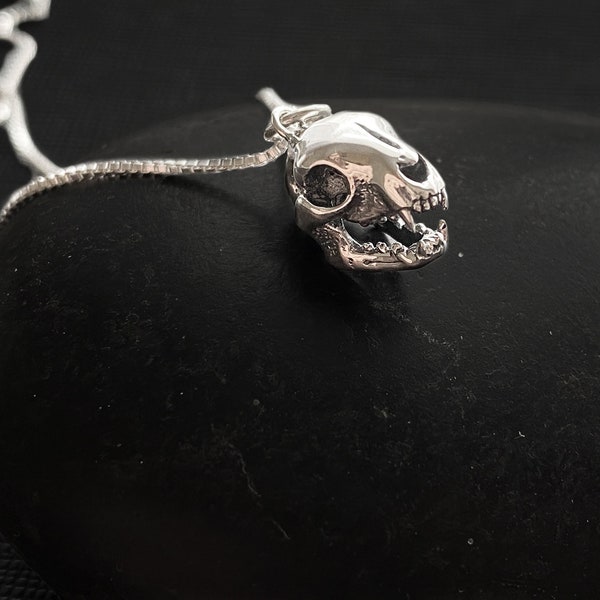 Cat Skull Necklace in Sterling Silver or Gold Filled. Cat Jewelry, Skull Jewelry, Feline Jewelry, Sterling Silver Jewelry, Gold Filled