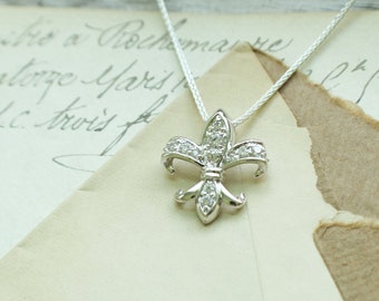 1mm Jewel Tie 925 Sterling Silver & CZ Cubic Zirconia Polished Fleur De Lis Necklace Chain 1mm Jewel Tie 925 Sterling Silver & CZ Cubic Zirconia Polished Fleur De Lis Necklace Chain