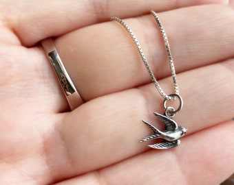 Tiny Sterling Silver Swallow Necklace: Bird Jewelry (14x10 mm)