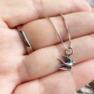 Tiny Sterling Silver Swallow Necklace. Swallow Jewelry, Spring Jewelry, Love Jewelry, Bird Jewelry,Avian Jewelry