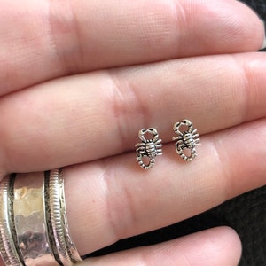 Tiny Sterling Silver Scorpion Studs in 9mm . Scorpion Jewelry, Zodiac Jewelry, Tiny Scorpion Studs