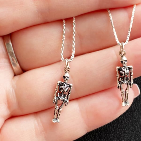 Small Sterling Silver Skeleton Necklace. Skeleton Jewelry, Gothic Jewelry, Celebration of Life, Silver Skeleton Jewelry, Halloween Jewelry