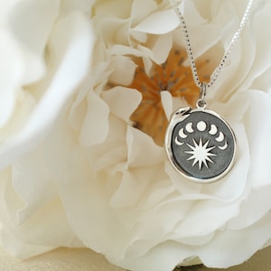 Sterling Silver Ouroboros Moon Phase Necklace. Ouroboros Jewelry, Rebirth Jewelry, Moon Phase Jewelry, Infinity Jewelry, Moon Jewelry