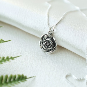 Sterling Silver Rose Necklace: Botanical Charm Jewelry