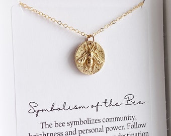 Gold Filled Bee Coin Necklace. Bee Jewelry, Bee Necklace, Bee Charm, Honey Bee jewelry, Save the Bee's.