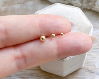 Tiny 14kt Solid Gold Ball Stud Earrings 2-3-4mm your choice. Hypo-  Allergenic, Dainty Solid Gold Ball Studs, Unisex Studs
