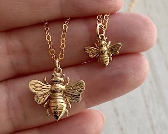 Queen Bee or Baby Bee Gold Filled or Sterling Silver Necklace. Bee Jewelry, Best Friend Gift, Best Friend Jewelry, Queen Bee Necklace