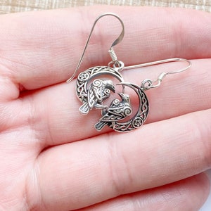 Sterling Silver Raven and Moon Earrings. Raven Jewelry, Moon Jewelry, Mystic Jewelry, Wiccan Jewelry, Crescent Jewelry, Creativity Jewelry image 6