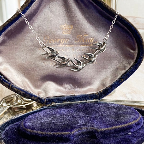 Sterling Silver Chasing Swallows Necklace. Swallow Jewelry, Bird Jewelry, Spring Jewelry, Love Jewelry, Avian Jewelry