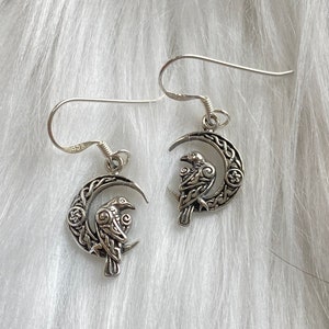 Sterling Silver Raven and Moon Earrings. Raven Jewelry, Moon Jewelry, Mystic Jewelry, Wiccan Jewelry, Crescent Jewelry, Creativity Jewelry image 5