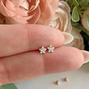 Solid 14kt Gold 3MM,4MM or 5MM Stars CZ Studs, Hypo Allergenic, Solid Gold Jewelry, Screw Back Studs, Solid Gold Stud Earrings