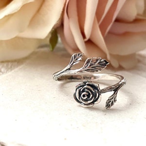 Sterling Silver Adjustable Rose Ring . Flower Jewelry, Floral Jewelry, Adjustable Ring, Spring Jewelry, Rose Jewelry