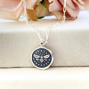 Sterling Silver Wax Seal Bee Necklace. Bee Jewelry, Beekeper Gift, Apiary Jewelry, Wax Seal Jewelry, Bug Jewelry, Community Jewelry