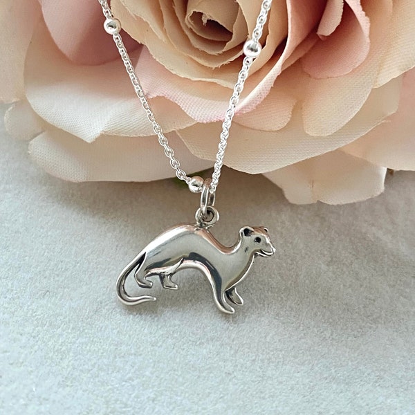 Sterling Silver Ferret Necklace. Ferret Jewelry, Talisman Necklace, Silver Ferret Jewelry, Trickster Jewelry