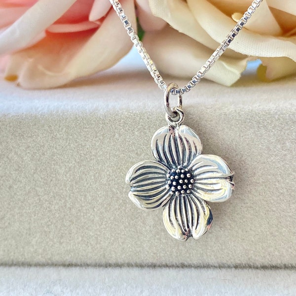 Dogwood Flower Necklace in Sterling Silver. Flower Jewelry, Gardeners Gift, Mother Day Gift, Cottage Core Jewelry.