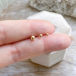 Tiny 14kt Solid Gold Ball Stud Earrings 2-3-4mm your choice. Hypo- Allergenic, Dainty Solid Gold Ball Studs, Unisex Studs