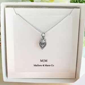 Tiny Sterling Silver Sacred Heart Necklace. Sacred Heart Jewelry, Catholic Jewelry, Heart Jewelry, Religious Jewelry