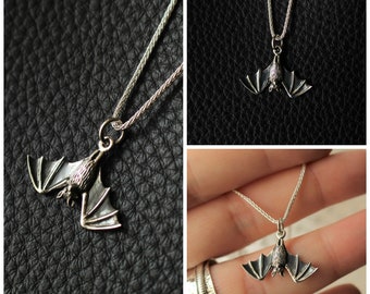 bat jewelry bat charm bat necklace wing necklace halloween necklace sterling silver bat bat pendant baby bat necklace