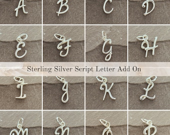 Sterling Silver  Script Letter Add on Charm. Initial Charm, Personalization Charm, Custom Charm.
