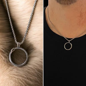 Men&#39;s Silver Stainless Steel Ouroboros Necklace. Viking Jewelry, Yule Gift, Midgard Serpent, Waterproof Jewelry,Unisex Jewelry,Non-tarnish