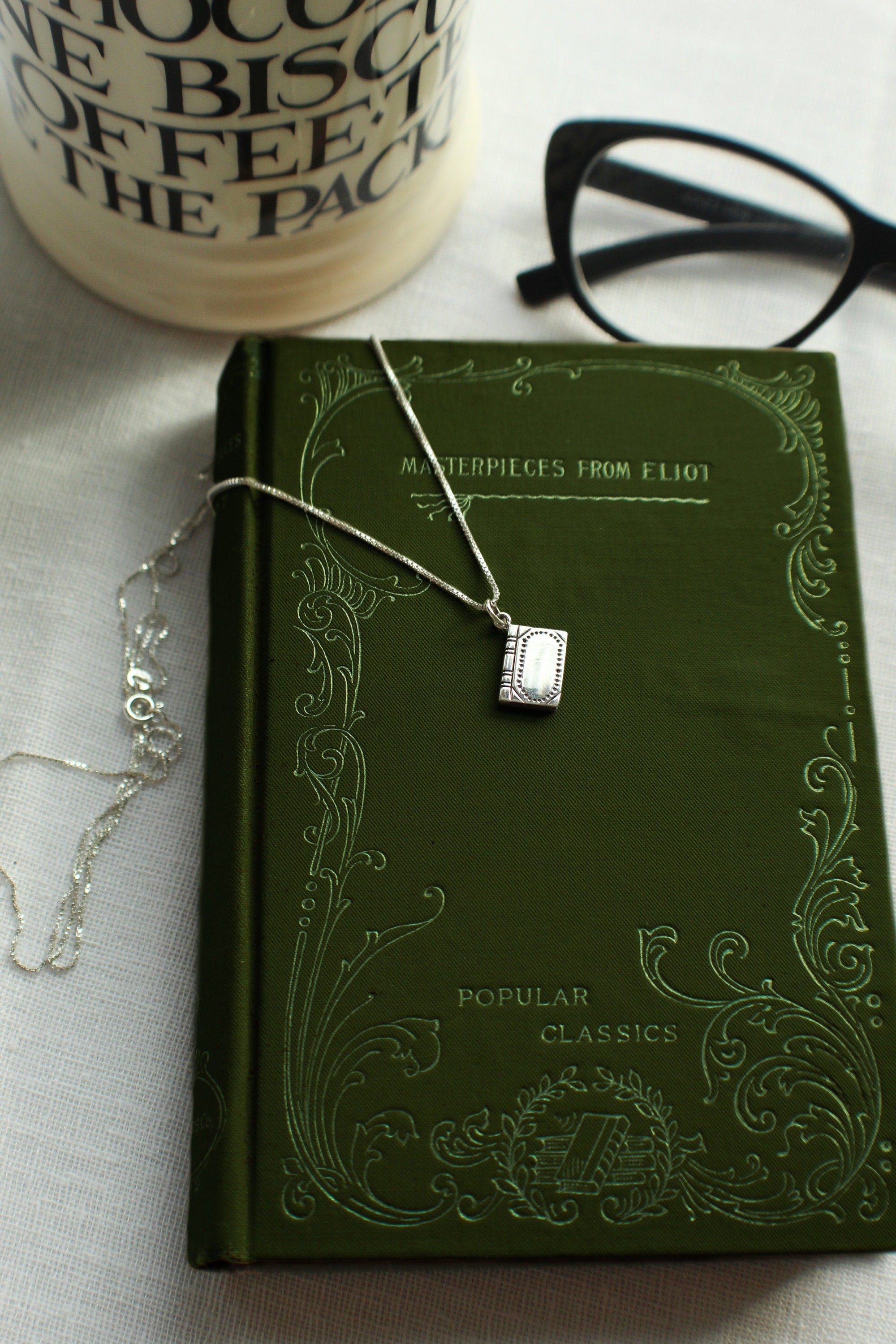 Sterling Silver or Gold Filled Book Necklace. Librarian Jewelry, Book Jewelry, Graduation Gift, Teacher Gift, Bookworm jewelry