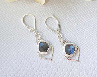 Sterling Silver Teardrop Labradorite Lever Back Earrings, Labradorite Jewelry, Elegant Jewelry, Gemstone Jewelry, Waterproof Jewelry